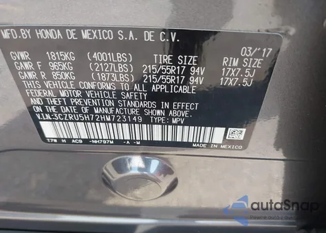 2017 Honda Hr-V Ex-L z USA, uszkodzony, nr VIN 3CZRU5H72HM723149